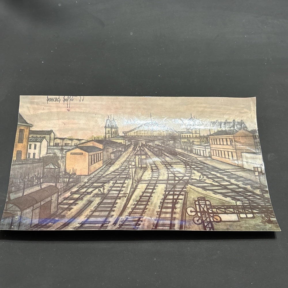1955 Bernard Buffet Art Print Titled La Gare The Station Reprint Railroad 9"x6"